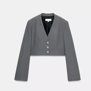 Zara Gray Cropped Blazer with Button Detail